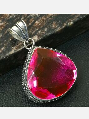 Pink Topaz Gemstone 925 Sterling Silver Handmade Antique Design Pendant Necklace